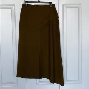 Tibi Olive Green Asymmetrical Midi Skirt